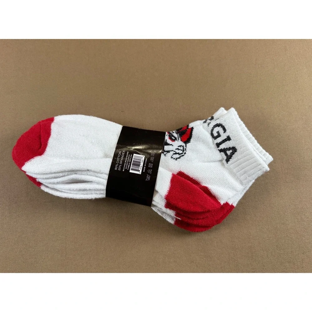 Two‎ Packs Georgia Bulldogs Socks NCAA Red White Mens Size 10-13
